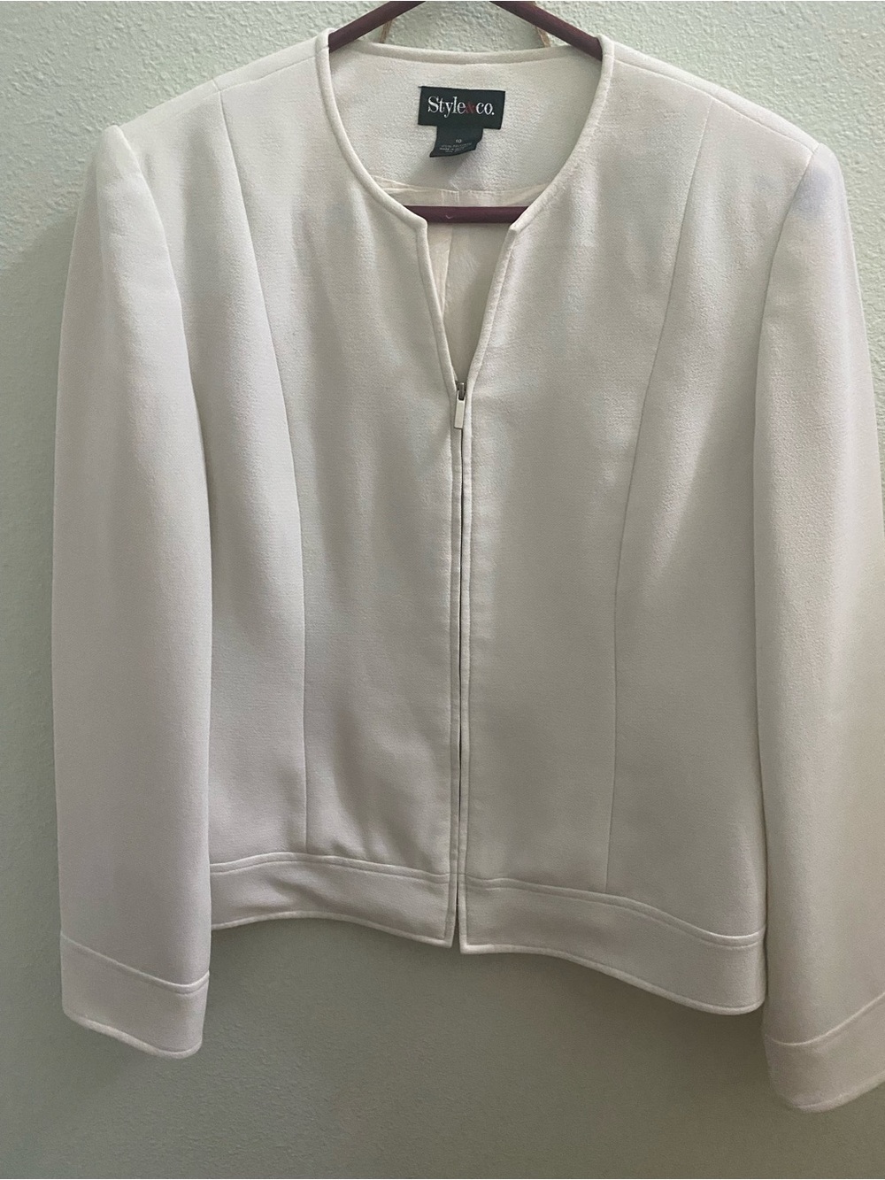Style & Co. Women's Cream Zip-Front Blazer Jacket